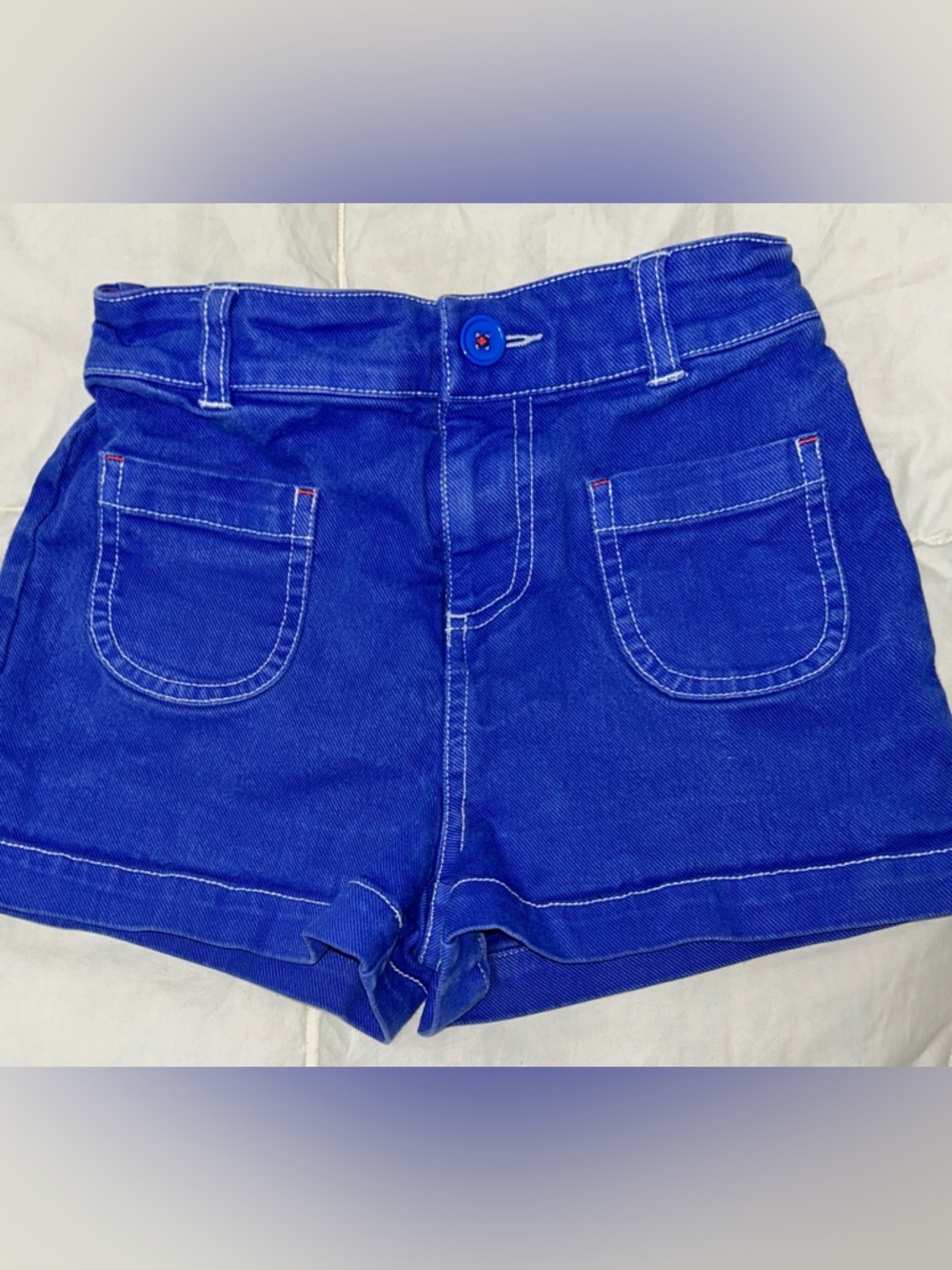 Mini Boden royal blue elastic waist denim shorts sz 8 yr EUC smoke free home